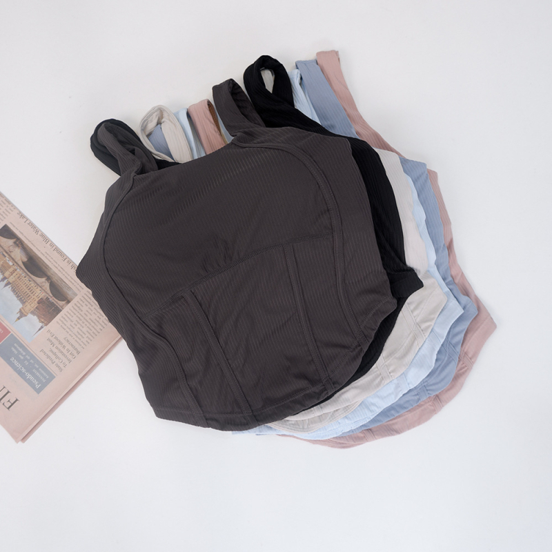 AMBIKA Ženski top za jogu s leđima u obliku riblje kosti, uski kroj, brzo sušenje, prozračan, 80% najlon, 20% spandex, s uklonjivim jastučićima za prsima