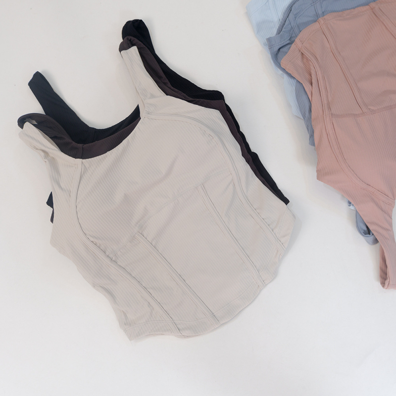 AMBIKA Ženski top za jogu s leđima u obliku riblje kosti, uski kroj, brzo sušenje, prozračan, 80% najlon, 20% spandex, s uklonjivim jastučićima za prsima