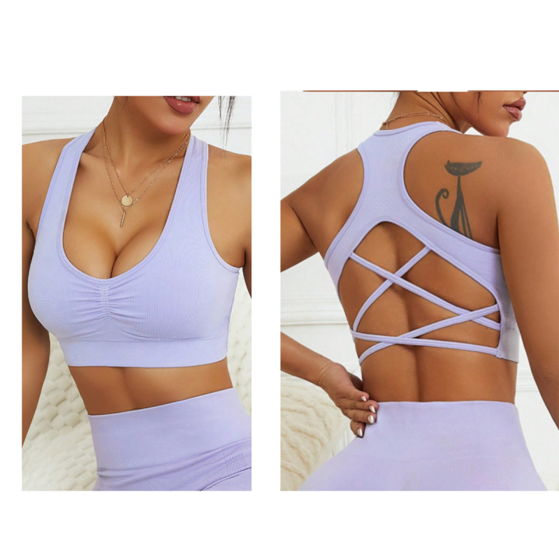 Ženski halter-top za jogu i pilates – brzo suši, upija vlagu, bezšivni pleteni materijal, 90% najlon + 10% spandeksa, dužina do struka, uski kroj