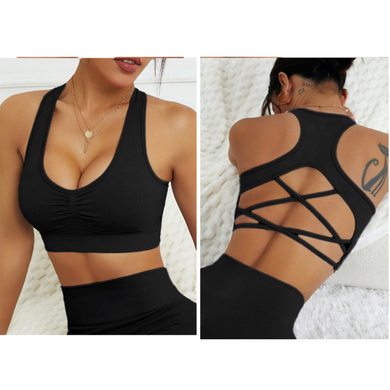 Ženski halter-top za jogu i pilates – brzo suši, upija vlagu, bezšivni pleteni materijal, 90% najlon + 10% spandeksa, dužina do struka, uski kroj