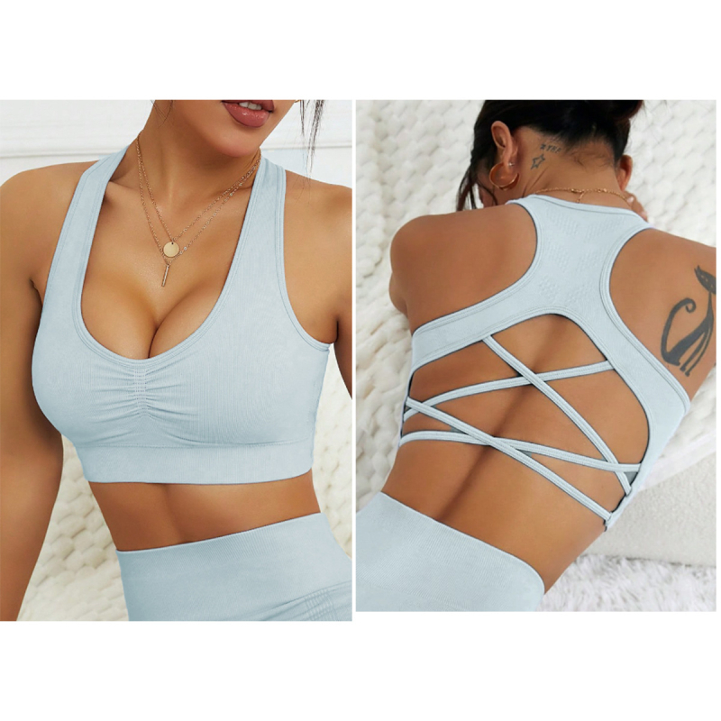 Ženski halter-top za jogu i pilates – brzo suši, upija vlagu, bezšivni pleteni materijal, 90% najlon + 10% spandeksa, dužina do struka, uski kroj