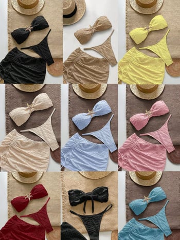 Женски тричастен бански комплект с подплатени чашки, еластичен полиестер, подплата 95% спандекс, без ръкави