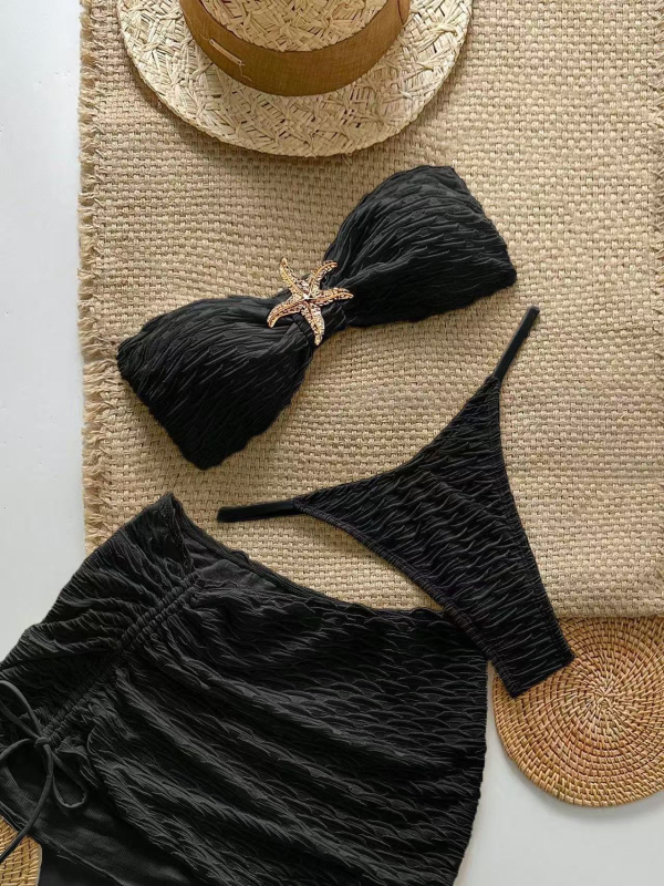 Женски тричастен бански комплект с подплатени чашки, еластичен полиестер, подплата 95% спандекс, без ръкави