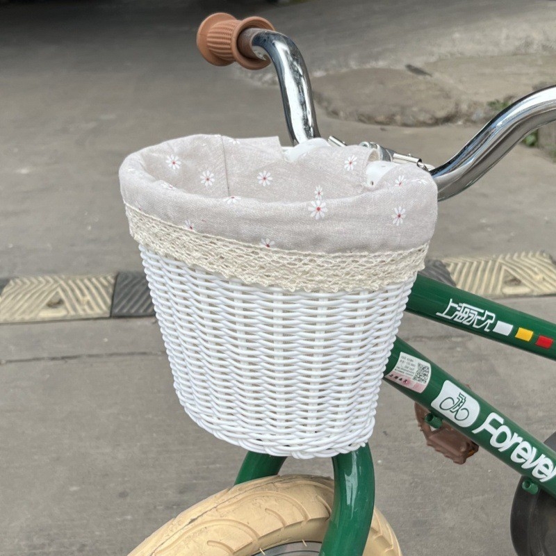 Prednji koš za dječji bicikl – retro imitacija ratana, pleteni prednji koš, plastika, model SL, moderni minimalistički stil