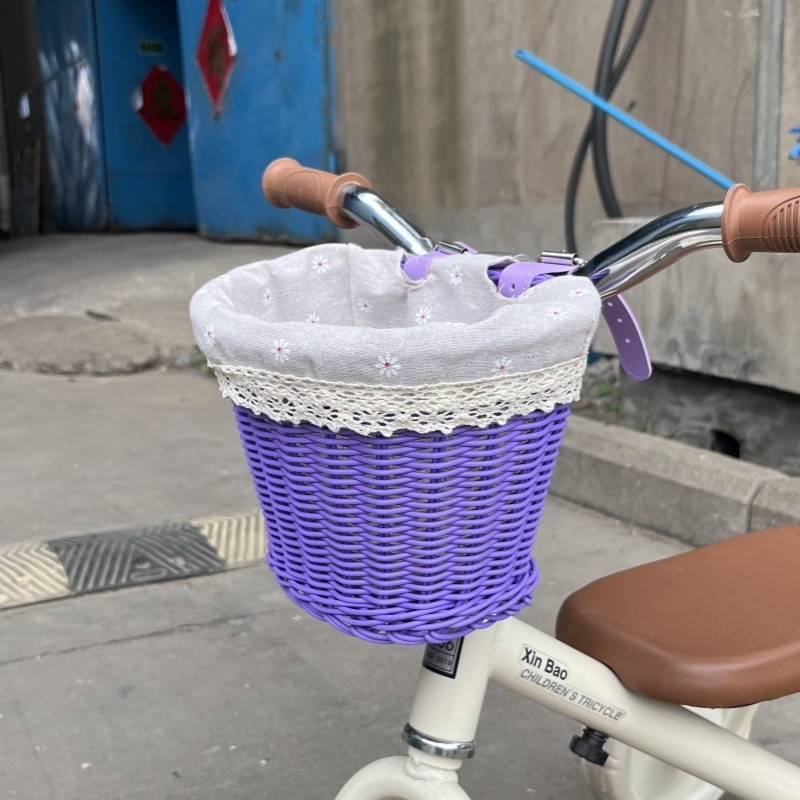 Prednji koš za dječji bicikl – retro imitacija ratana, pleteni prednji koš, plastika, model SL, moderni minimalistički stil