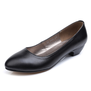 Дамски кожени работни обувки с кръгъл нос, горна част от естествена кожа, нисък ток 1–3 см, PU стелка