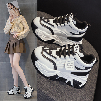 Дамски обувки с вътрешно повишаване на височината, висока горна част, цветово съчетаване, ежедневен casual стил, 6–8 cm ток, горна част от микрофибърна кожа, стелка от естествена кожа