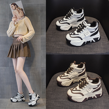 Дамски обувки с вътрешно повишаване на височината, висока горна част, цветово съчетаване, ежедневен casual стил, 6–8 cm ток, горна част от микрофибърна кожа, стелка от естествена кожа