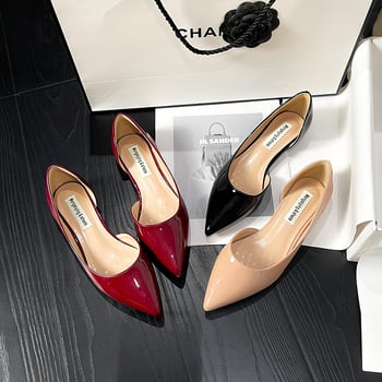 Дамски обувки с остър нос, нисък горен дизайн, горна част от суперфайбер, стелка от овча кожа, гумена подметка