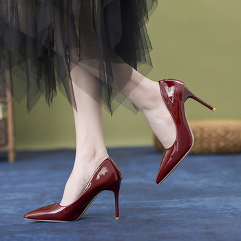 Дамски обувки на ток с остър нос, супер висок ток, фин ток, PU стелка, нисък горен кант