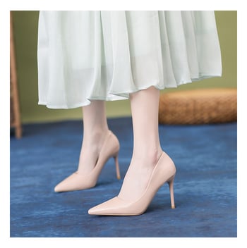 Дамски обувки на ток с остър нос, супер висок ток, фин ток, PU стелка, нисък горен кант