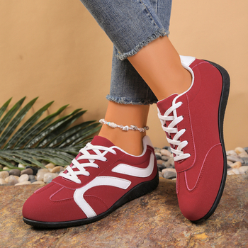 Дамски ежедневни равни обувки с връзки отпред – кръгла носка, горна част от изкуствена кожа, дишаща мрежеста подплата, плоска подметка, леко тегло.