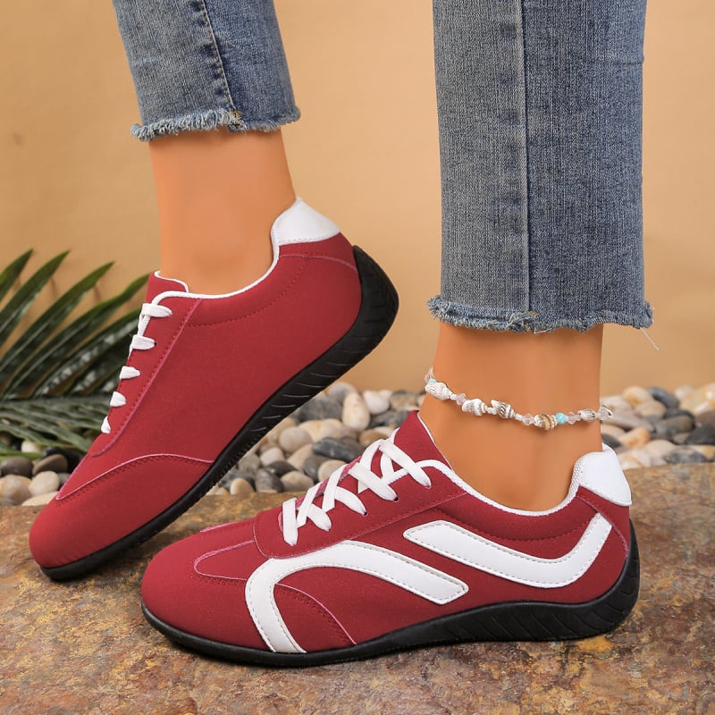 Дамски ежедневни равни обувки с връзки отпред – кръгла носка, горна част от изкуствена кожа, дишаща мрежеста подплата, плоска подметка, леко тегло.