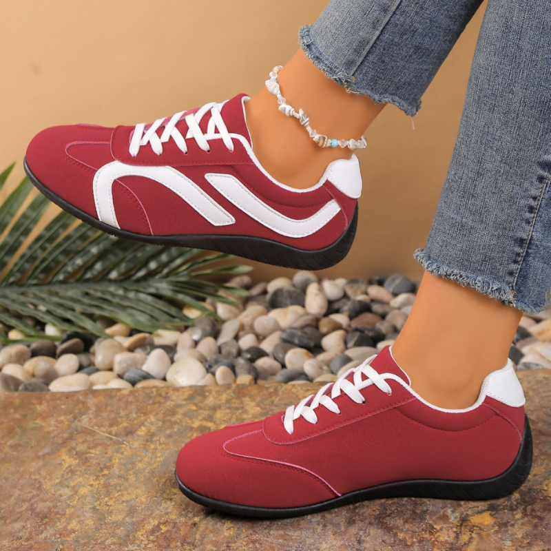 Дамски ежедневни равни обувки с връзки отпред – кръгла носка, горна част от изкуствена кожа, дишаща мрежеста подплата, плоска подметка, леко тегло.