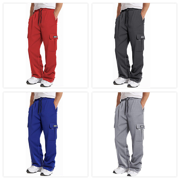 Pantaloni bărbați cu buzunare multiple, croială lejeră, poliester, culoare uni, pentru drumeții în aer liber vara, primăvara și toamna