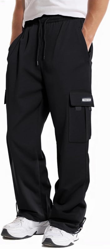 Pantaloni bărbați cu buzunare multiple, croială lejeră, poliester, culoare uni, pentru drumeții în aer liber vara, primăvara și toamna