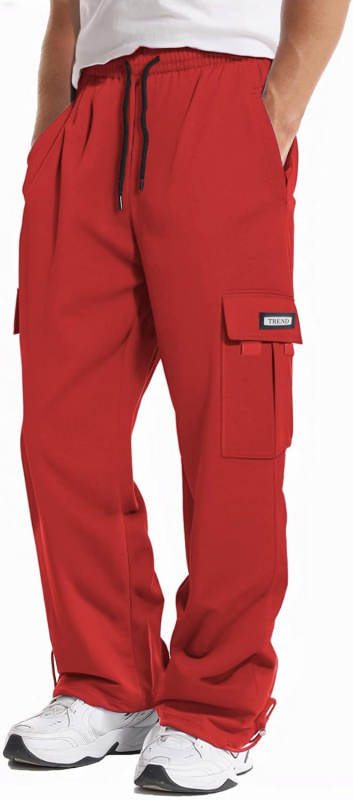 Pantaloni bărbați cu buzunare multiple, croială lejeră, poliester, culoare uni, pentru drumeții în aer liber vara, primăvara și toamna