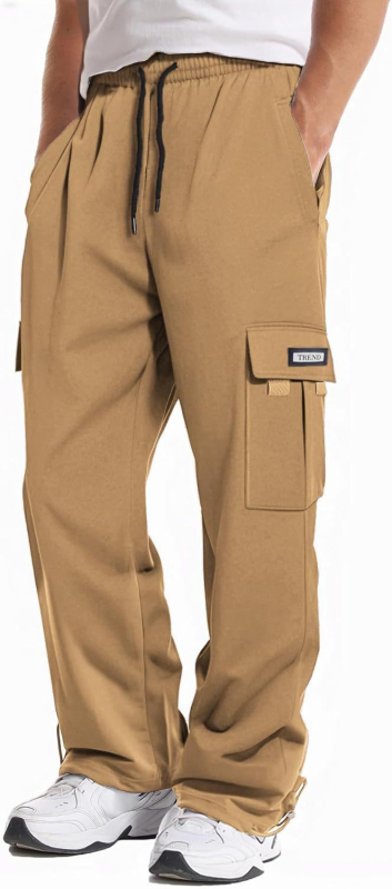 Pantaloni bărbați cu buzunare multiple, croială lejeră, poliester, culoare uni, pentru drumeții în aer liber vara, primăvara și toamna