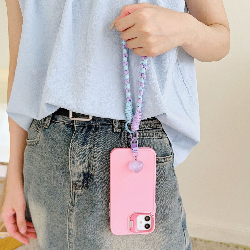 Αλυσίδα θήκης smartphone με σχέδιο καρδιάς από τρία νήματα και κορδόνι αποφυγής απώλειας — χειρολαβή (Τύπος: Δαχτυλίδι-στήριγμα; Υλικό: Άλλο; Στυλ: Γενικό; Υποστήριξη προσωποποίησης: Υποστηρίζεται)