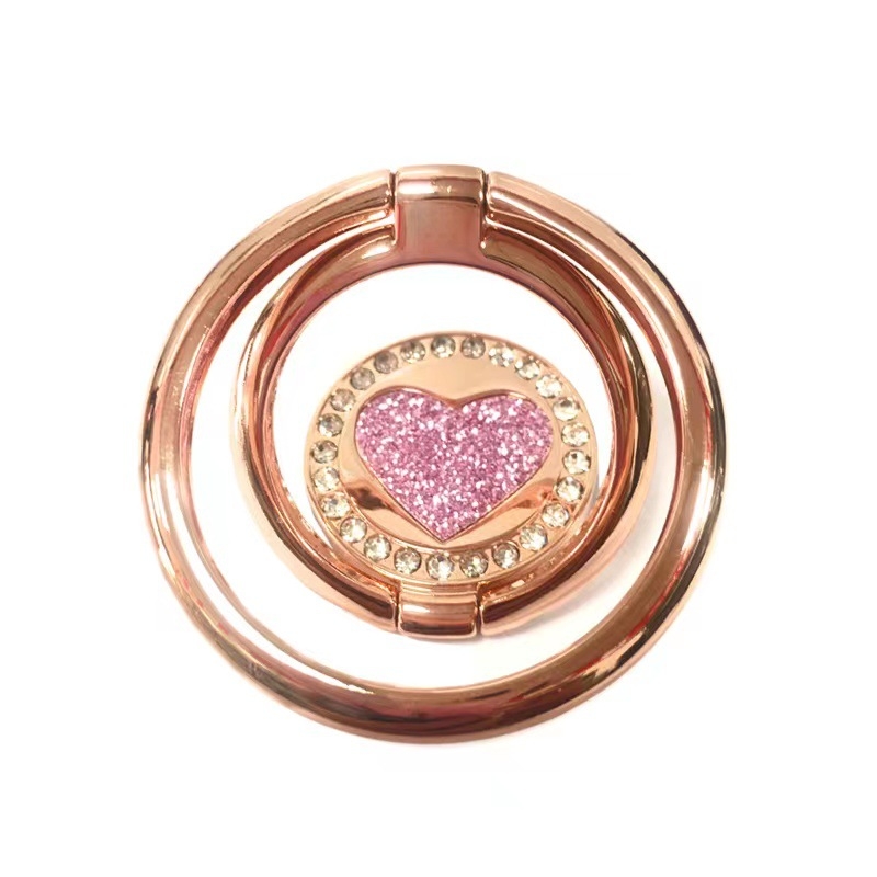 Suport pentru telefon cu inel dublu în formă de inimă, aliaj de zinc, braț telescopic retractabil, placare metalică, accent diamant