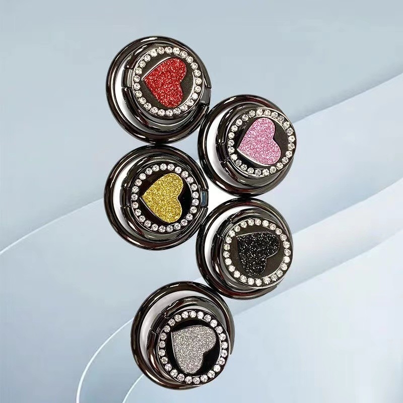 Suport pentru telefon cu inel dublu în formă de inimă, aliaj de zinc, braț telescopic retractabil, placare metalică, accent diamant