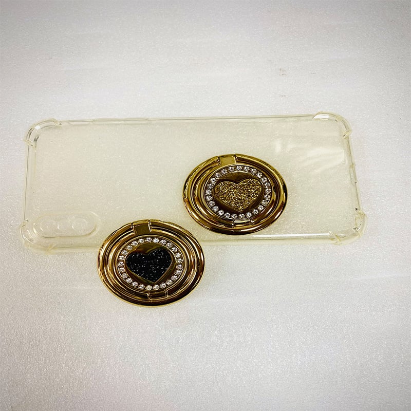Suport pentru telefon cu inel dublu în formă de inimă, aliaj de zinc, braț telescopic retractabil, placare metalică, accent diamant