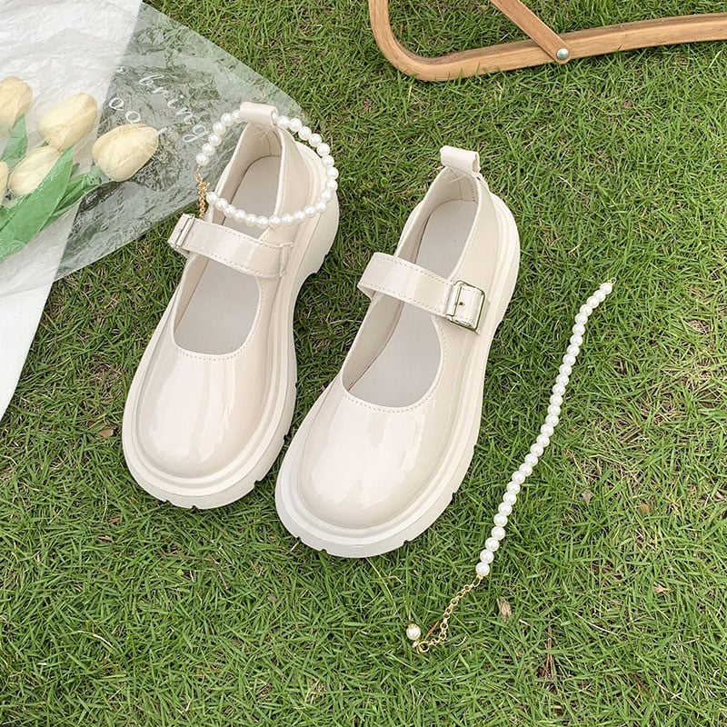 Дамски обувки Мери Джейн: кръгъл нос, PU горна част, нисък ток 1–3 cm, катарама, дебела подметка