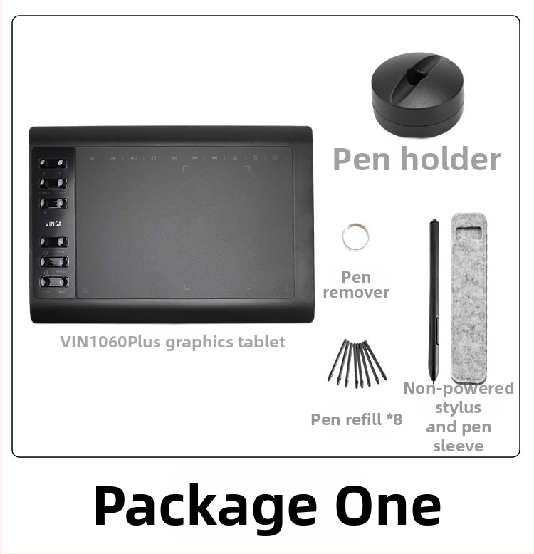 Wencai VIN1060PLUS 1060 ploča za crtanje – USB sučelje, ABS kućište, pasivna olovka (bez punjenja), povezuje se s računalom i telefonom, prikladna za crtanje i online lekcije