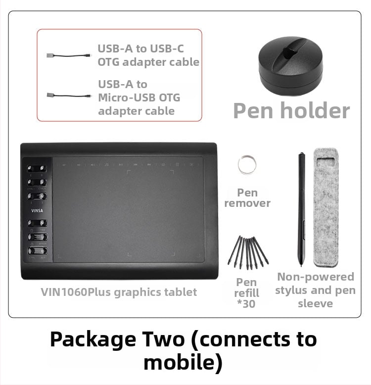 Wencai VIN1060PLUS 1060 ploča za crtanje – USB sučelje, ABS kućište, pasivna olovka (bez punjenja), povezuje se s računalom i telefonom, prikladna za crtanje i online lekcije