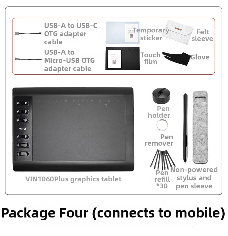 Wencai VIN1060PLUS 1060 ploča za crtanje – USB sučelje, ABS kućište, pasivna olovka (bez punjenja), povezuje se s računalom i telefonom, prikladna za crtanje i online lekcije