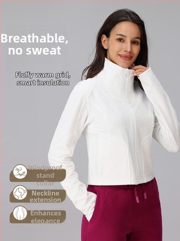 Kabát z polar fleece, dlhé rukávy, jednofarebný vzor, pre ženy, vhodný na zimu, jar a jeseň.