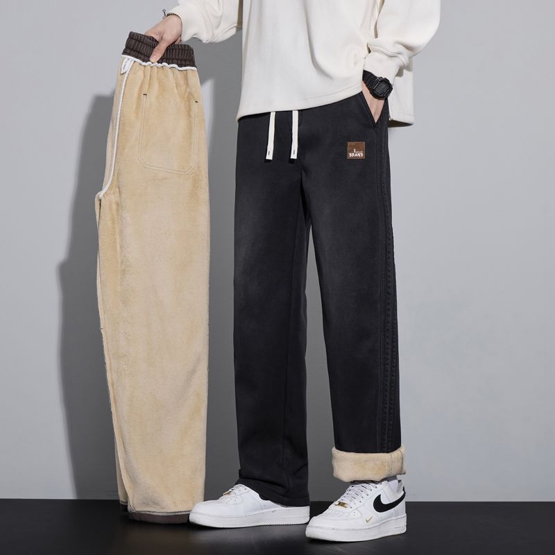 Pantaloni bărbătești cu croială largă, drepti, talie înaltă, lungi, poliester, pentru primăvară-toamnă