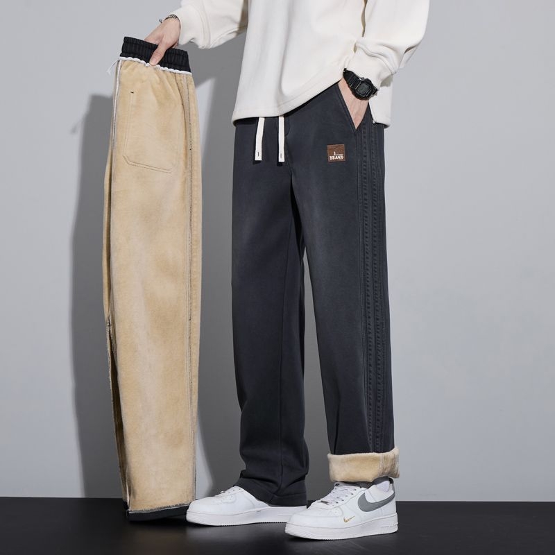 Pantaloni bărbătești cu croială largă, drepti, talie înaltă, lungi, poliester, pentru primăvară-toamnă