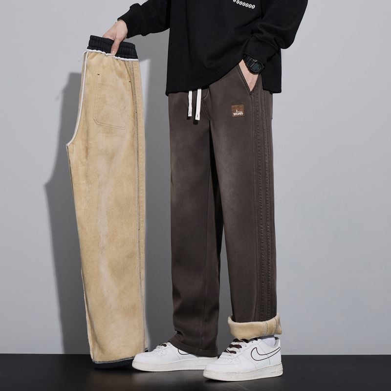 Pantaloni bărbătești cu croială largă, drepti, talie înaltă, lungi, poliester, pentru primăvară-toamnă