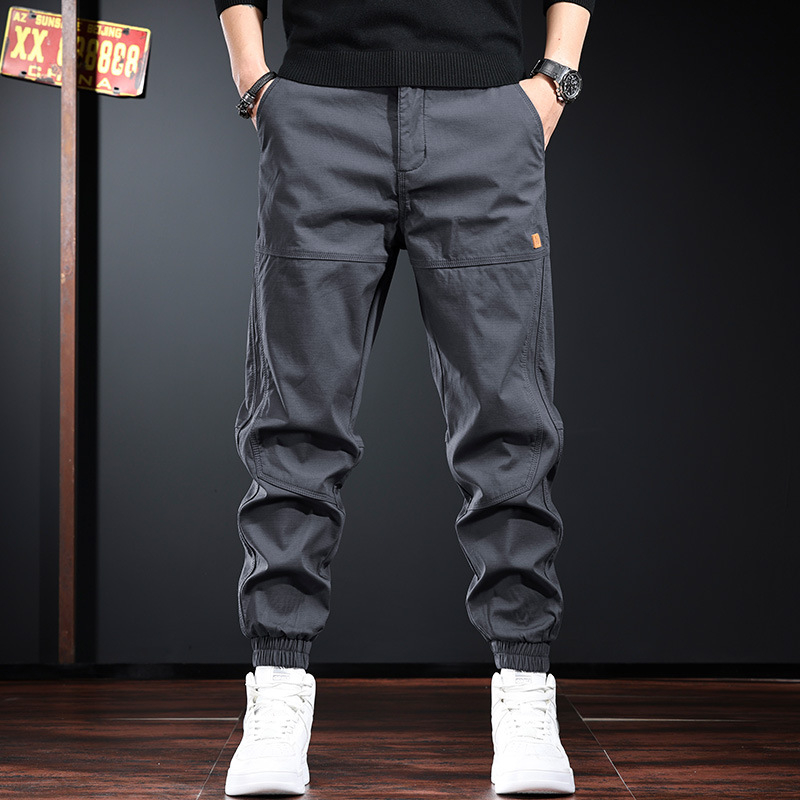Muške casual hlače u haremskom stilu, patchwork dizajn, srednji struk, kopčanje na gumbe, denim-pamučna tkanina