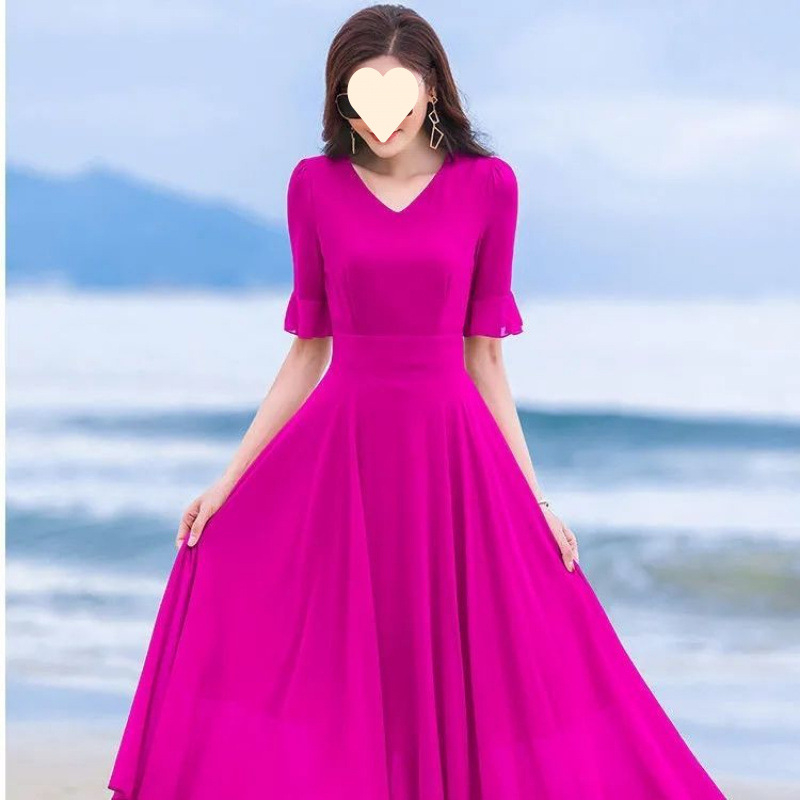 Rochie din chiffon cu decolteu în V, mâneci clopot, lungime midi, vară 2023