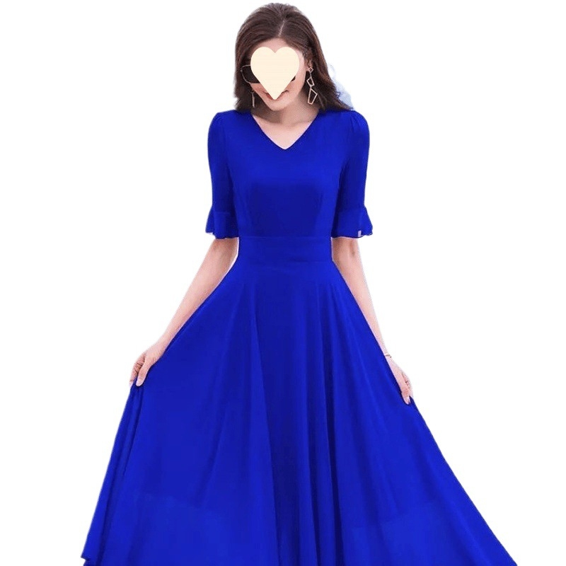 Rochie din chiffon cu decolteu în V, mâneci clopot, lungime midi, vară 2023