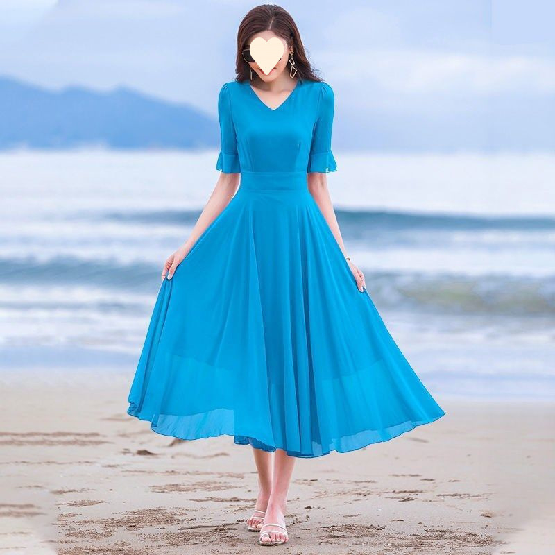 Rochie din chiffon cu decolteu în V, mâneci clopot, lungime midi, vară 2023