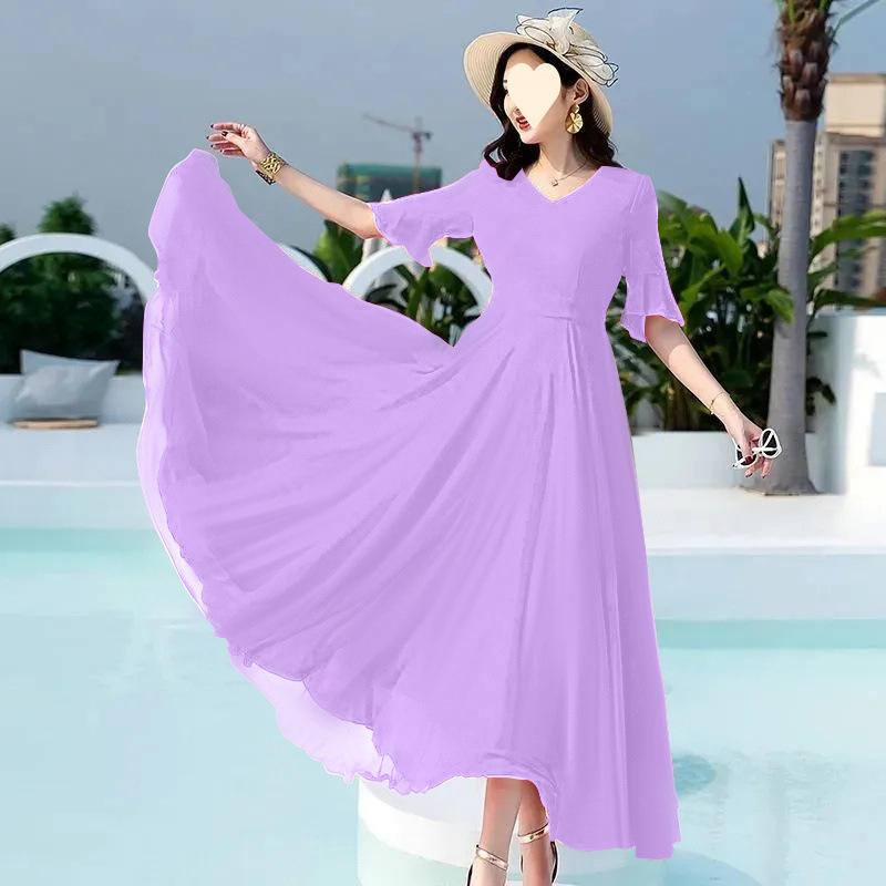 Rochie din chiffon cu decolteu în V, mâneci clopot, lungime midi, vară 2023