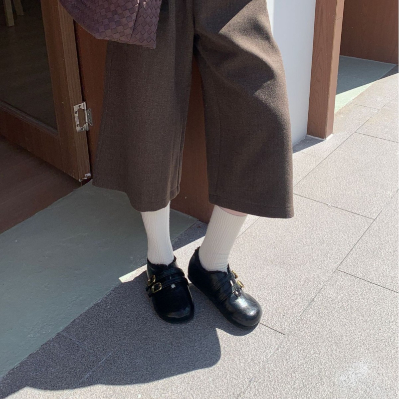 Мери Джейн обувки за жени – Зимен модел 2025, пухеста подплата, велурена външна част, кръгла носка, нисък плосък ток, катарама