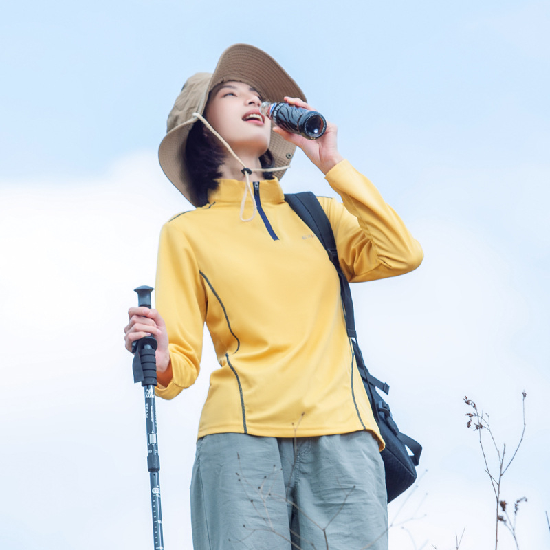 Tricou de damă cu guler înalt, uscare rapidă, mâneci lungi, absorbția umezelii, amestec de fibre sintetice