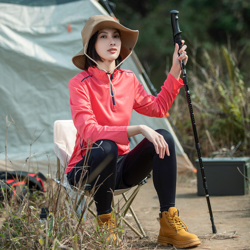 Tricou de damă cu guler înalt, uscare rapidă, mâneci lungi, absorbția umezelii, amestec de fibre sintetice