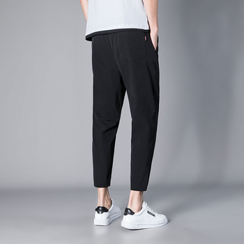 Pantaloni sport casual pentru bărbați, croi larg, lungime cropped, nailon elastic, uscare rapidă, închidere cu șnur