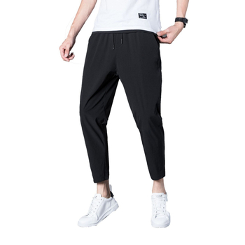 Pantaloni sport casual pentru bărbați, croi larg, lungime cropped, nailon elastic, uscare rapidă, închidere cu șnur