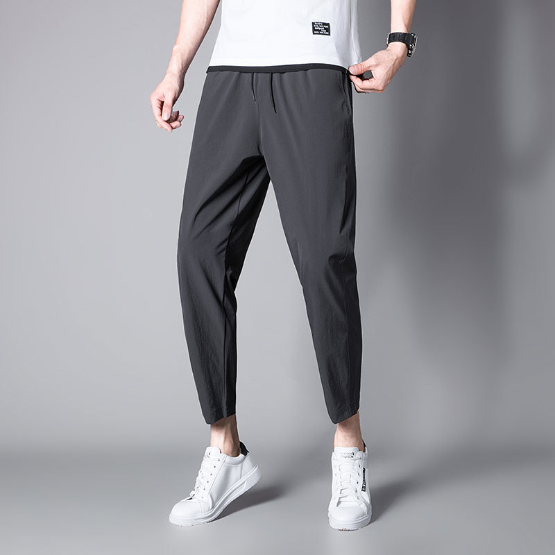Pantaloni sport casual pentru bărbați, croi larg, lungime cropped, nailon elastic, uscare rapidă, închidere cu șnur