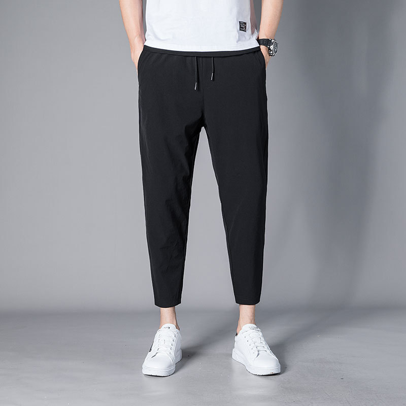 Pantaloni sport casual pentru bărbați, croi larg, lungime cropped, nailon elastic, uscare rapidă, închidere cu șnur
