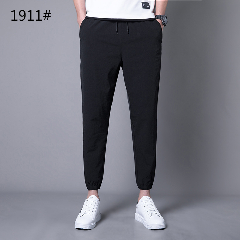 Pantaloni sport casual pentru bărbați, croi larg, lungime cropped, nailon elastic, uscare rapidă, închidere cu șnur