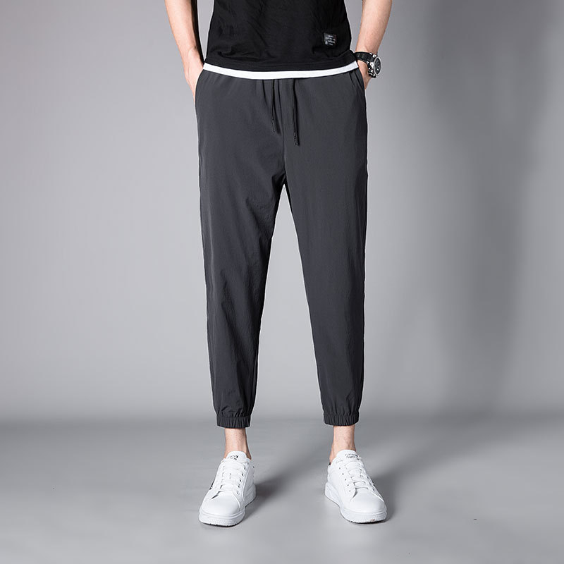 Pantaloni sport casual pentru bărbați, croi larg, lungime cropped, nailon elastic, uscare rapidă, închidere cu șnur