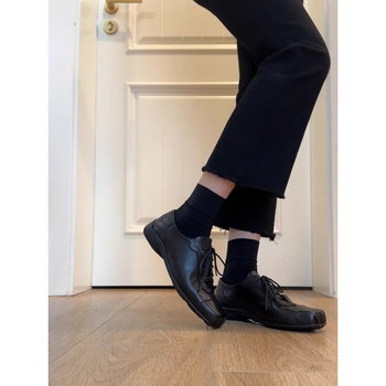 Pantofi de piele pentru femei, stil preppy, cu vârf pătrat, șireturi, toc mic 1–3 cm, partea superioară din două straturi de piele de vită, piele vopsită cu apă