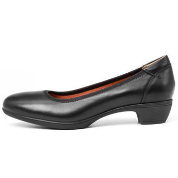 Pantofi eleganți pentru femei din piele de vițel, vârf rotund, talpă de cauciuc, toc gros mediu (3–5 cm), respirabili